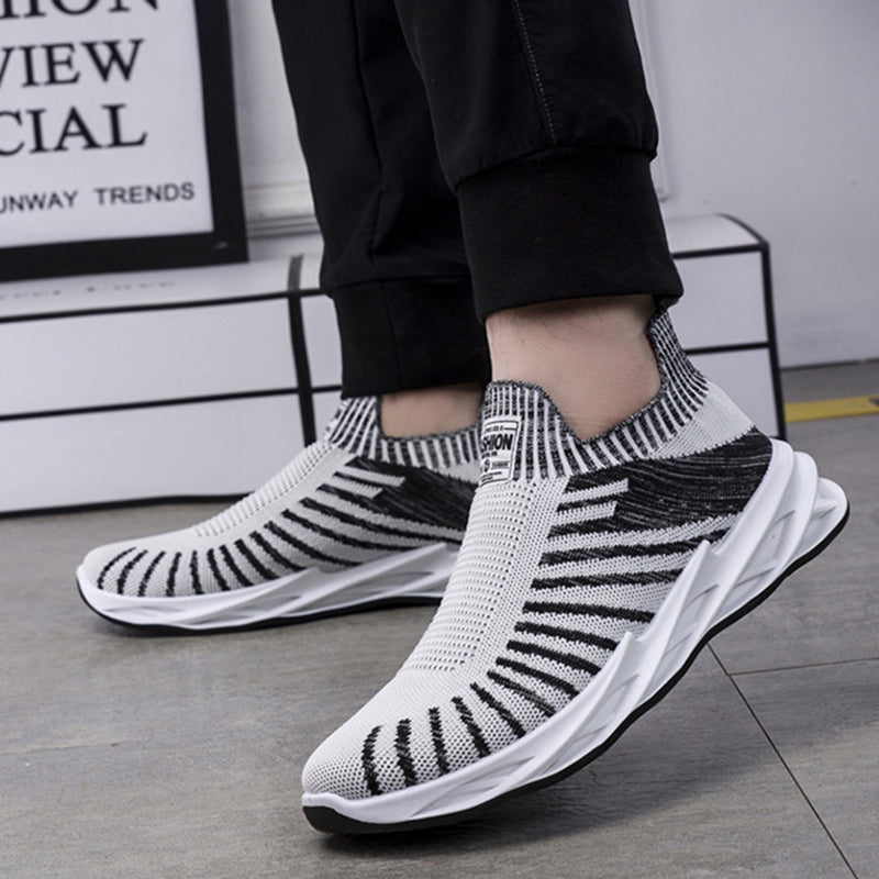 Sock Mesh Shoes Men Stripe Sneakers Lightweight Breathable Flat Shoes