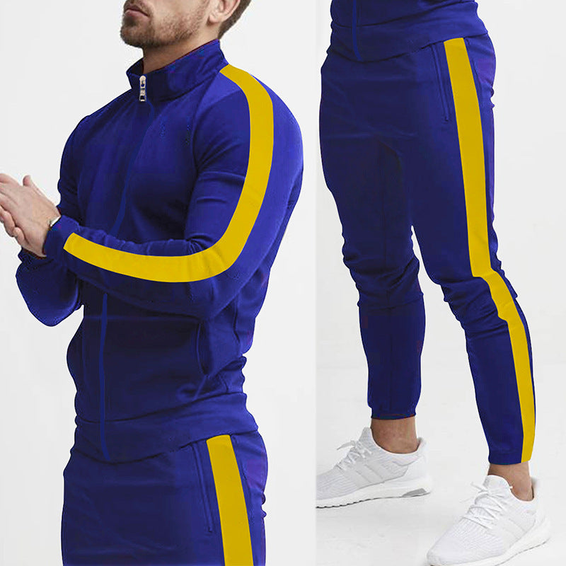 Men's Fashion Personalized Color Matching Hooded Sports Suit