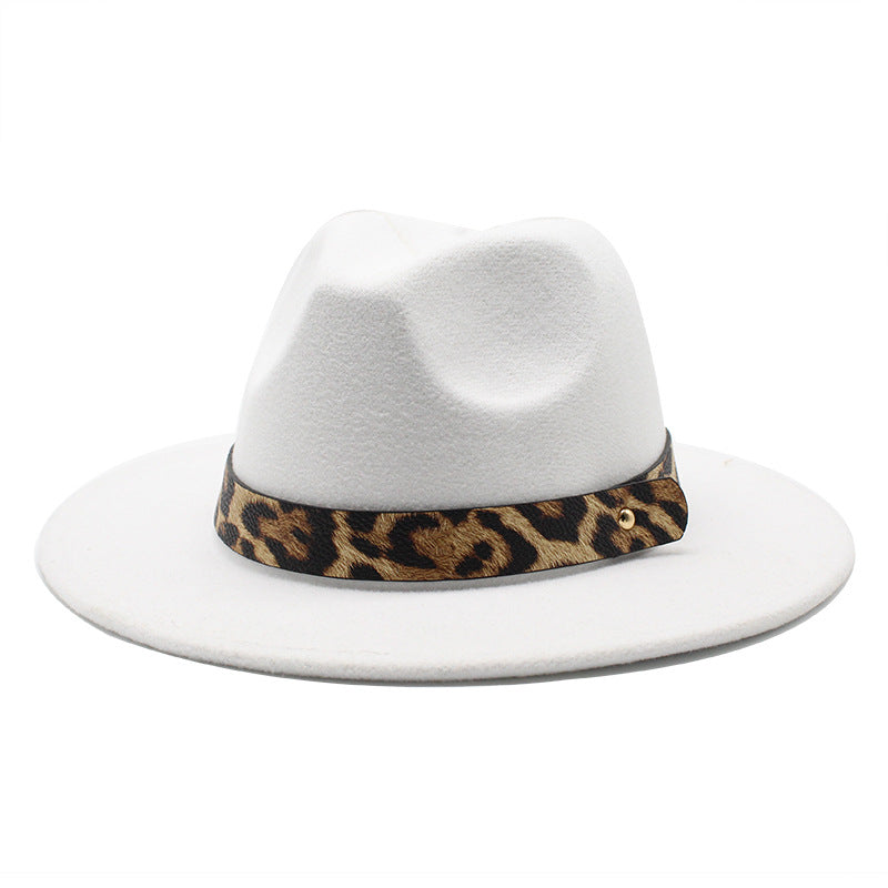 Men's Fashion Leopard Print Woolen Big Brim Top Hat