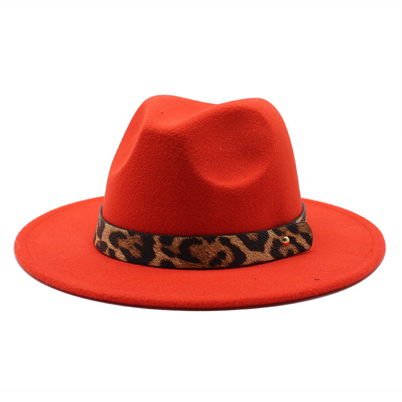 Men's Fashion Leopard Print Woolen Big Brim Top Hat