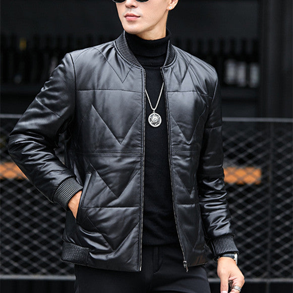 Men's Standing Collar Casual Zipper PU Leather Jacket