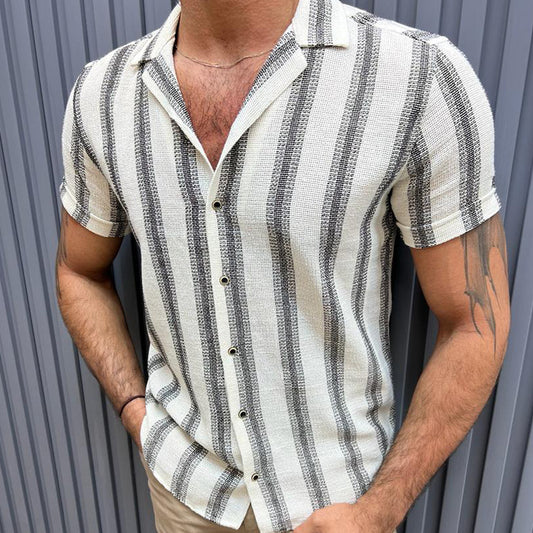 Fashion Casual Men's Stand Collar Casual Striped Shirt