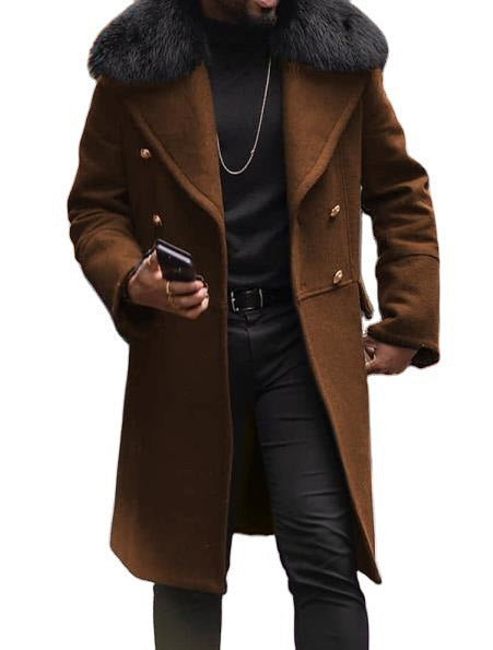 Casual Woolen Men's Coat Fur Collar