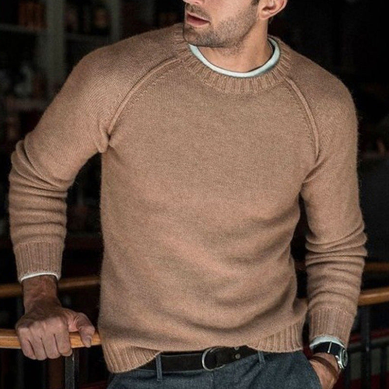 Men's Shirt Solid Color Round Neck Knitted Sweater