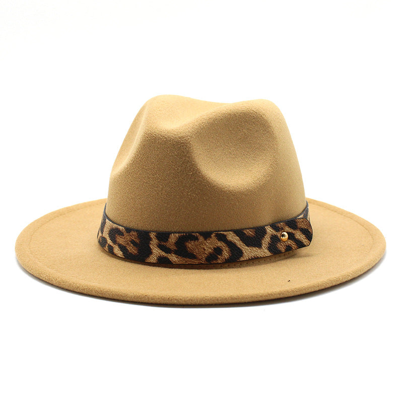 Men's Fashion Leopard Print Woolen Big Brim Top Hat