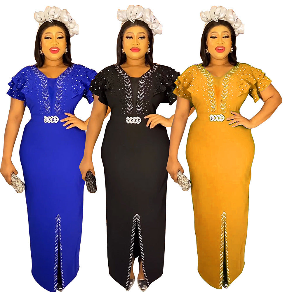 Beaded Rhinestone Plus Size Women's Dress