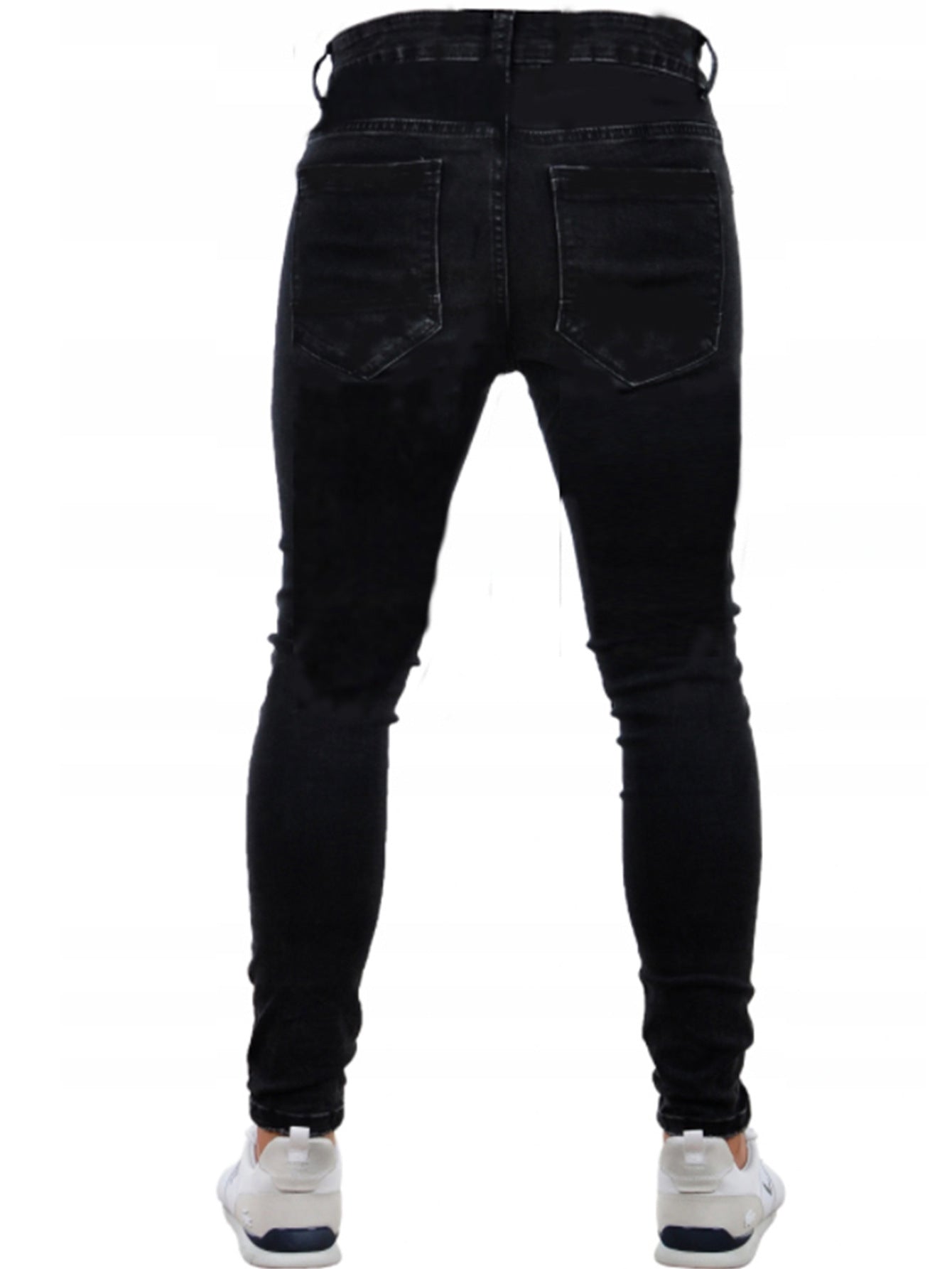 Men's Ripped Black Slim-fit High Waist Denim Trousers